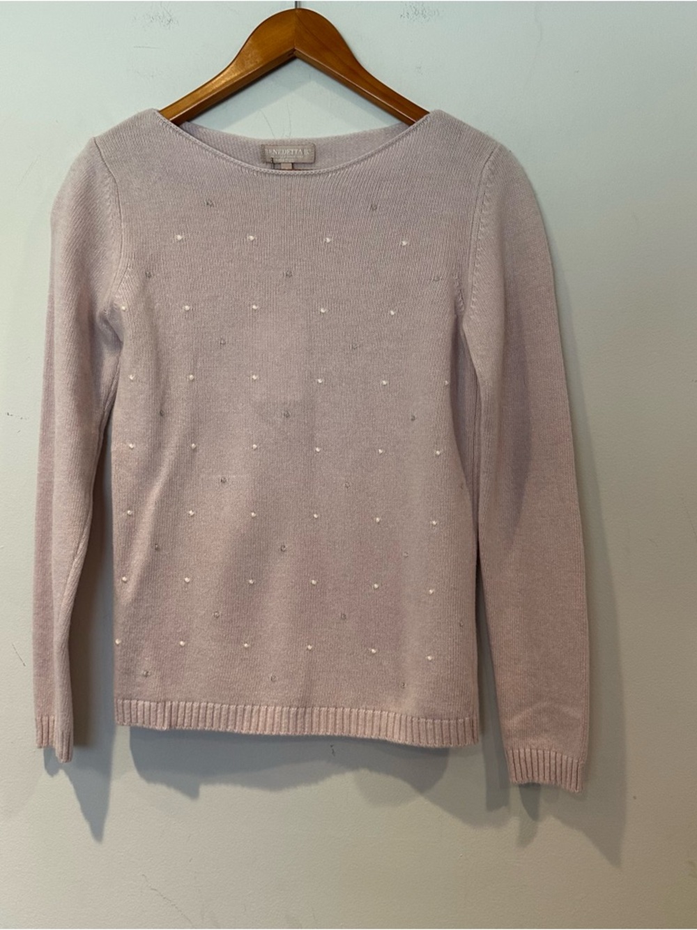 Benedetta B. Pink Pullover Sweater with Swiss Dot Design